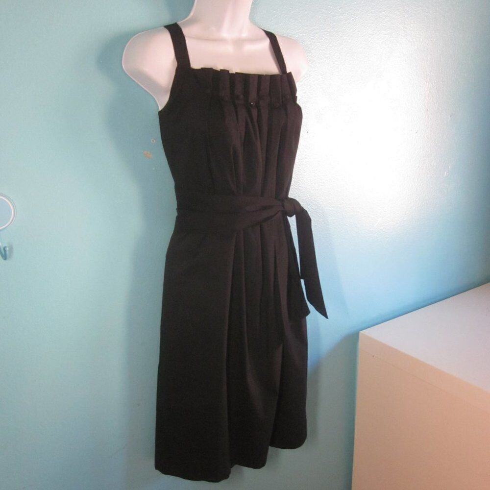 BCBG Womens Dress Size S Knee Length Sleeveless Strappy Black Cotton w/ Belt